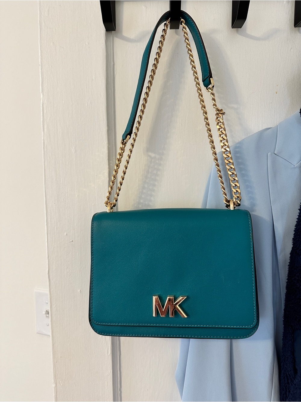 Michael Kors Teal Shoulder Bag with Gold Hardware